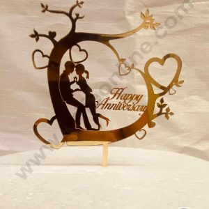 CAKE DECOR™ 5 inch Acrylic Happy Anniversary Couple Under Tree with Hearts Cutout Cake Topper Cake Decoration Dessert Decoration (SBMT-2016)