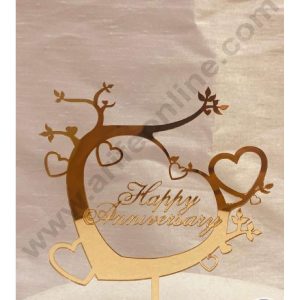 CAKE DECOR™ 5 inch Acrylic Happy Anniversary Under Heart Shape Tree with Multi Hearts Cutout Cake Topper Cake Decoration Dessert Decoration (SBMT-2017)