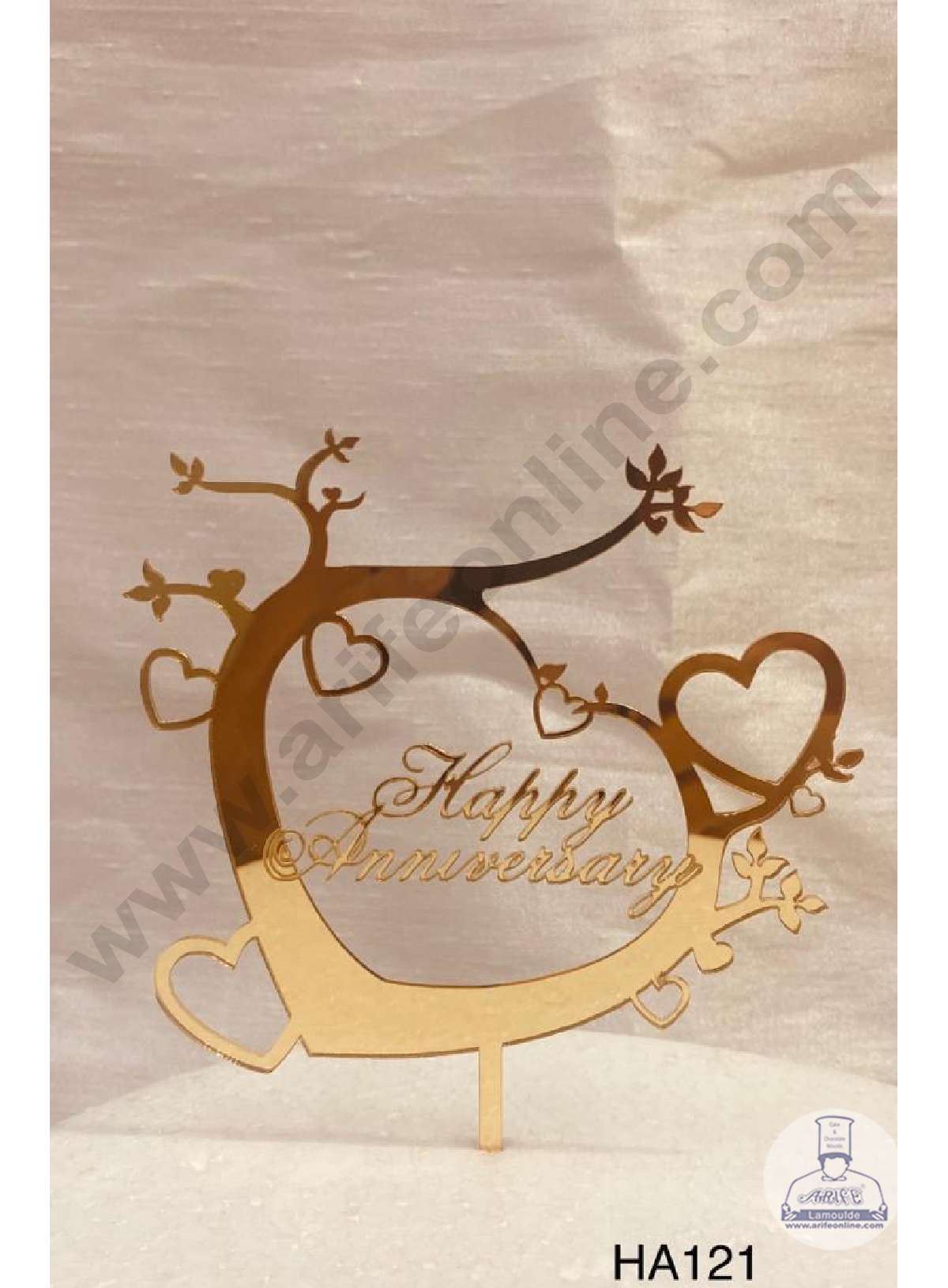 CAKE DECOR™ 5 inch Acrylic Happy Anniversary Under Heart Shape Tree with Multi Hearts Cutout Cake Topper Cake Decoration Dessert Decoration (SBMT-2017)
