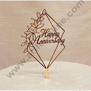 CAKE DECOR™ 5 inch Acrylic Happy Anniversary with Floral Cutout in Diamond Shape Frame Cake Topper Cake Decoration Dessert Decoration (SBMT-2018)