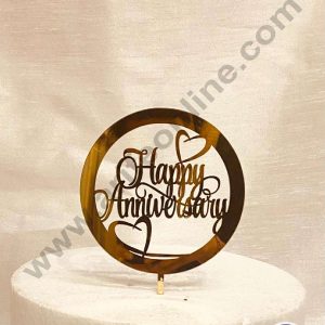 CAKE DECOR™ 5 inch Acrylic Happy Anniversary with Hearts Cutout in Round Frame Cake Topper (SBMT-2020-2N)