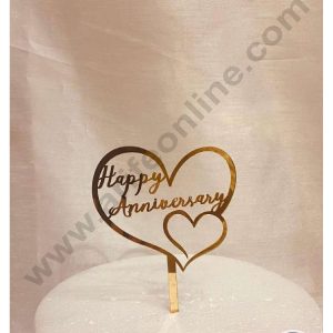 CAKE DECOR™ 5 inch Acrylic Happy Anniversary in Twin Heart Frame Cake Topper Cake Decoration Dessert Decoration (SBMT-2021)