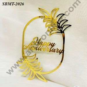 CAKE DECOR™ 5 inch Acrylic Happy Anniversary in Leaf Cutout Frame Cake topper (SBMT-2026)