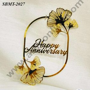 CAKE DECOR™ 5 inch Acrylic Happy Anniversary in  Ginkgo Leaf Cutout Frame Cake topper (SBMT-2027)