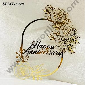 CAKE DECOR™ 5 inch Acrylic Happy Anniversary in Rose Flower Cutout Frame Cake topper (SBMT-2028)