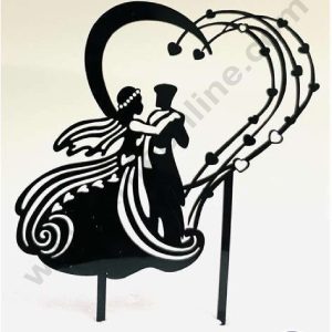 CAKE DECOR™ 5 inch Black Acrylic Wedding Couple with Heart Cutout Cake Topper Cake Decoration Dessert Decoration (SBMT-3015-B)