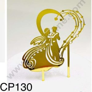 CAKE DECOR™ 5 inch Acrylic Wedding Couple with Heart Cutout Cake Topper Cake Decoration Dessert Decoration (SBMT-3015-G)