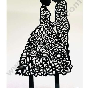 CAKE DECOR™ 5 inch Black Acrylic Wedding Couple with Floral Cutout Cake Topper Cake Decoration Dessert Decoration (SBMT-3016-B)