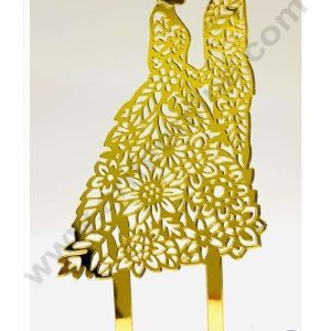 CAKE DECOR™ 5 inch Acrylic Wedding Couple with Floral Cutout Cake Topper Cake Decoration Dessert Decoration (SBMT-3016-G)