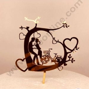 CAKE DECOR™ 5 inch Acrylic Cute Couple Under Heart Shape Tree with Cycle And Hearts Cutout Cake Topper Cake Decoration Dessert Decoration (SBMT-3020)
