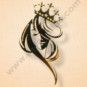 CAKE DECOR™ 5 inch Acrylic Long Hair Women Face with Crown Cutout 01 Cake Topper Cake Decoration Dessert Decoration (SBMT-3024-G)