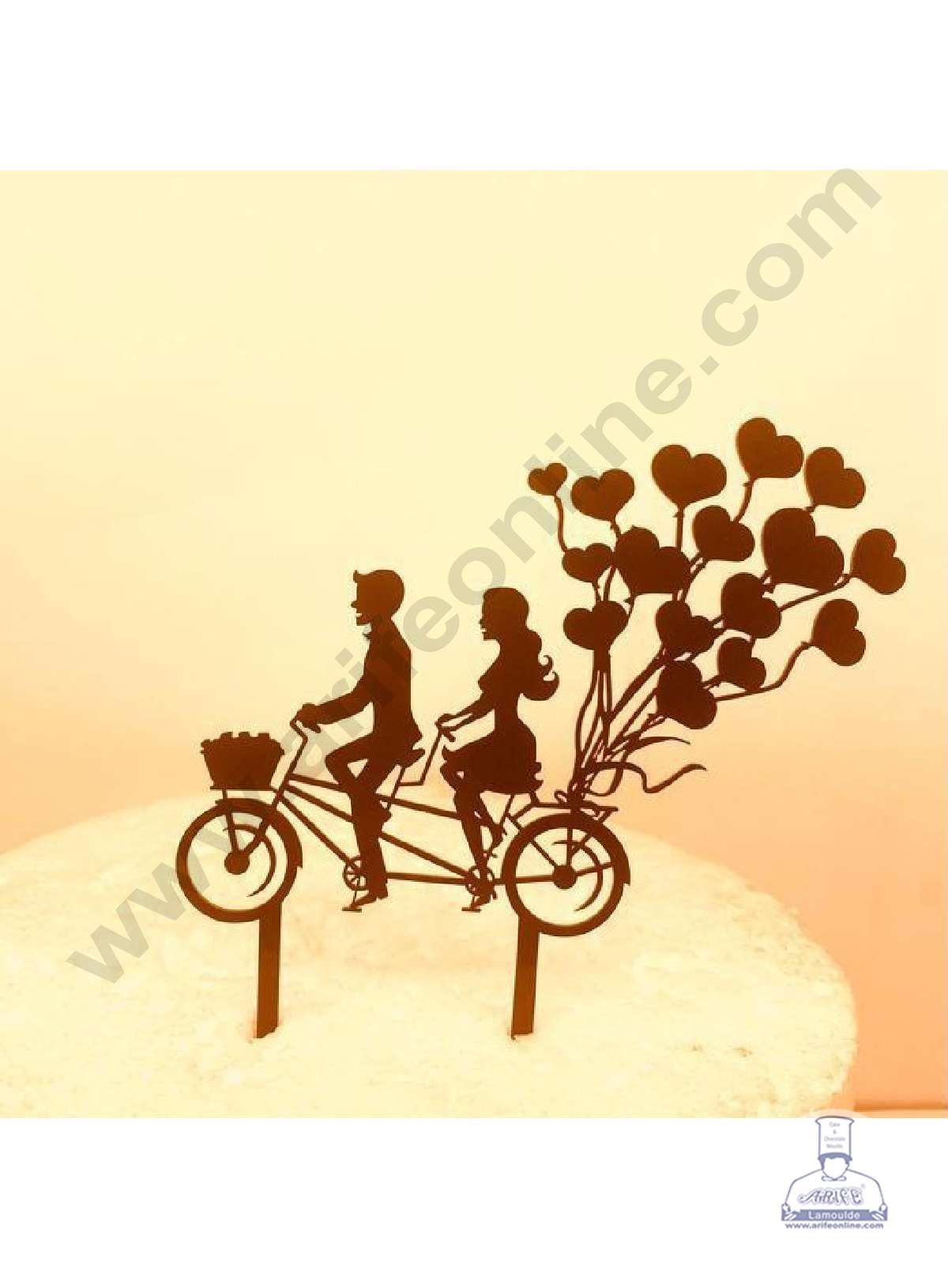 CAKE DECOR™ 5 inch Acrylic Cute Couple On Bicycle with Heart Shape Balloons Cutout Design Cake Topper Cake Decoration Dessert Decoration (SBMT-3031)