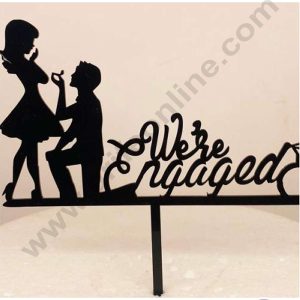CAKE DECOR™ 5 inch Black Acrylic Cute Couple We're Engaged with Ring Cutout Design Cake Topper Cake Decoration Dessert Decoration (SBMT-3032-B)