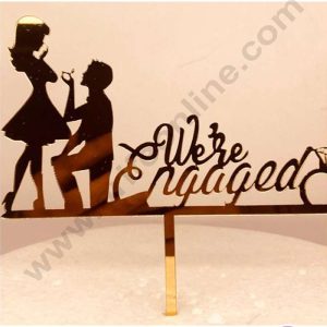 CAKE DECOR™ 5 inch Acrylic Cute Couple We're Engaged with Ring Cutout Design Cake Topper Cake Decoration Dessert Decoration (SBMT-3032-G)