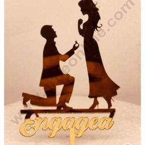 CAKE DECOR™ 5 inch Acrylic Cute Couple Engaged Cutout Cake Topper Cake Decoration Dessert Decoration (SBMT-3033-G)