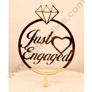CAKE DECOR™ 5 inch Acrylic Just Engaged with Heart in Ring Cutout Cake Topper Cake Decoration Dessert Decoration (SBMT-3034-G)