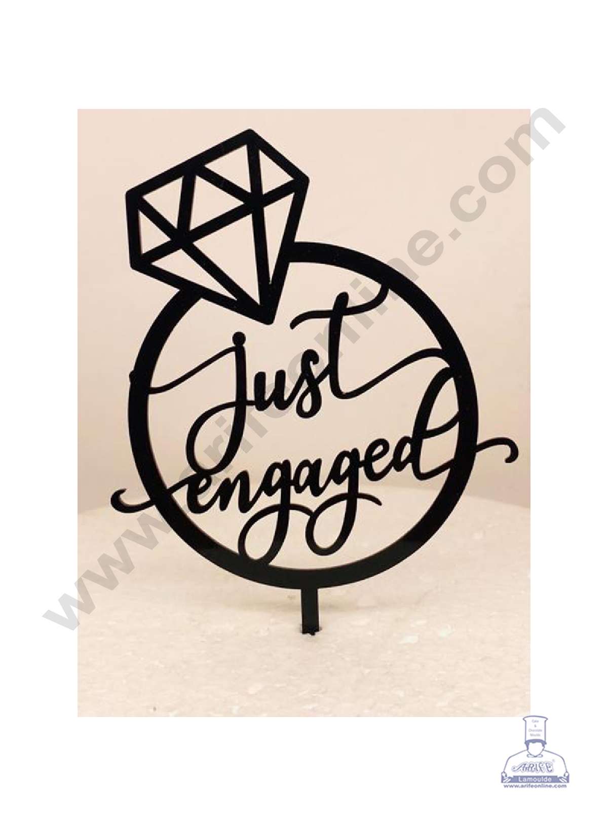 CAKE DECOR™ 5 inch Black Acrylic Just Engaged in Ring Cutout Cake Topper Cake Decoration Dessert Decoration (SBMT-3035-B)