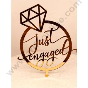CAKE DECOR™ 5 inch Acrylic Just Engaged in Ring Cutout Cake Topper Cake Decoration Dessert Decoration (SBMT-3035-G)