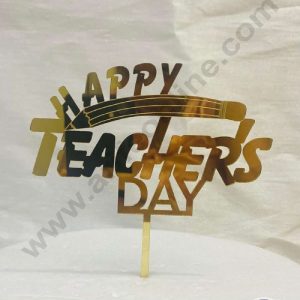 CAKE DECOR™ 5 inch Acrylic Happy Teacher's Day with Pencil Cutout Cake Topper Cake Decoration Dessert Decoration (SBMT-3039)