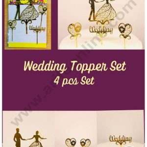 CAKE DECOR™ 5 inch Acrylic 4 Piece Wedding Topper Set Cutout Cake Topper Cake Decoration Dessert Decoration (SBMT-3042)