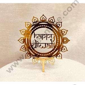 CAKE DECOR™ 5 inch Acrylic Happy Diwali with Rangoli Style Cutout Frame Cake Topper Cake Decoration Dessert Decoration (SBMT-5002)