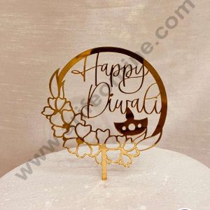 CAKE DECORβ’ 5 inch Acrylic Happy Diwali with Diya and Floral Cutout Frame Cake Topper Cake Decoration Dessert Decoration (SBMT-5004)