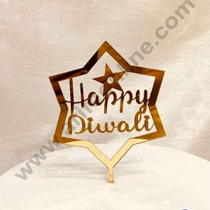 CAKE DECOR™ 5 inch Acrylic Happy Diwali with Star Cutout in Star Frame Cake Topper Cake Decoration Dessert Decoration (SBMT-5005)