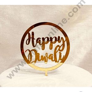 CAKE DECOR™ 5 inch Acrylic Happy Diwali in Round Frame Cake Topper Cake Decoration Dessert Decoration (SBMT-5007)
