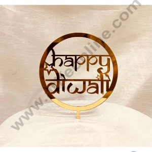 CAKE DECORβ’ 5 inch Acrylic Happy Diwali in Hindi Style with Stars Cutout in Round Frame Cake Topper Cake Decoration Dessert Decoration (SBMT-5008)