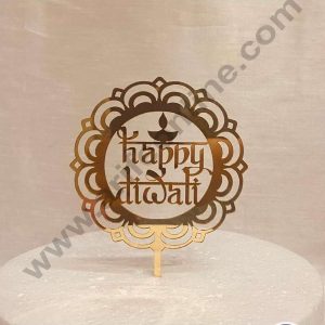 CAKE DECOR™ 5 inch Acrylic Happy Diwali in Unique Style Frame with Diya Cutout Cake Topper Cake Decoration Dessert Decoration (SBMT-5009)