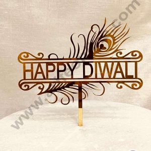 CAKE DECOR™ 5 inch Acrylic Happy Diwali with Peacock Feather Cutout Cake Topper Cake Decoration Dessert Decoration (SBMT-5010)
