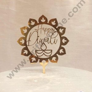 CAKE DECORβ’ 5 inch Acrylic Happy Diwali with Diya Cutout in Multi Diya Frame Cake Topper Cake Decoration Dessert Decoration (SBMT-5012)