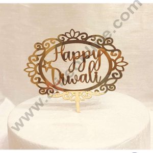CAKE DECOR™ 5 inch Acrylic Happy Diwali with Star Cutout in Lotus Flower Frame Cake Topper Cake Decoration Dessert Decoration (SBMT-5013)