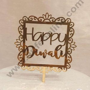 CAKE DECOR™ 5 inch Acrylic Happy Diwali in Lotus Flower Cutout Square Frame Cake Topper Cake Decoration Dessert Decoration (SBMT-5015)