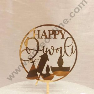 CAKE DECOR™ 5 inch Acrylic Happy Diwali with Diya, Anar, Rocket Cutout Cake Topper Cake Decoration Dessert Decoration (SBMT-5016)