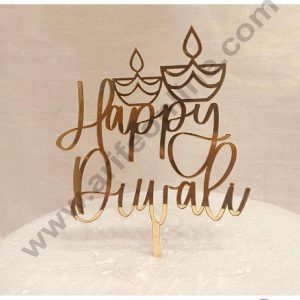 CAKE DECOR™ 5 inch Acrylic Happy Diwali with Double Diya Cutout Cake Topper Cake Decoration Dessert Decoration (SBMT-5018)