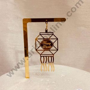 CAKE DECOR™ 5 inch Acrylic Happy Diwali with Hanging Kandil Cake Topper Cake Decoration Dessert Decoration (SBMT-5019)