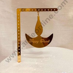 CAKE DECOR™ 5 inch Acrylic Happy Diwali with Hanging Diya Cake Topper Cake Decoration Dessert Decoration (SBMT-5020)