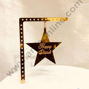 CAKE DECOR™ 5 inch Acrylic Happy Diwali with Hanging Star Cake Topper Cake Decoration Dessert Decoration (SBMT-5021)