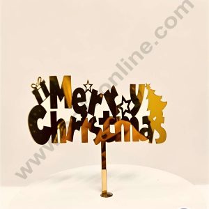 CAKE DECOR™ 5 inch Acrylic Merry Christmas with Tree, Gift & Stars Cutout Cake Topper Cake Decoration Dessert Decoration (SBMT-6003)