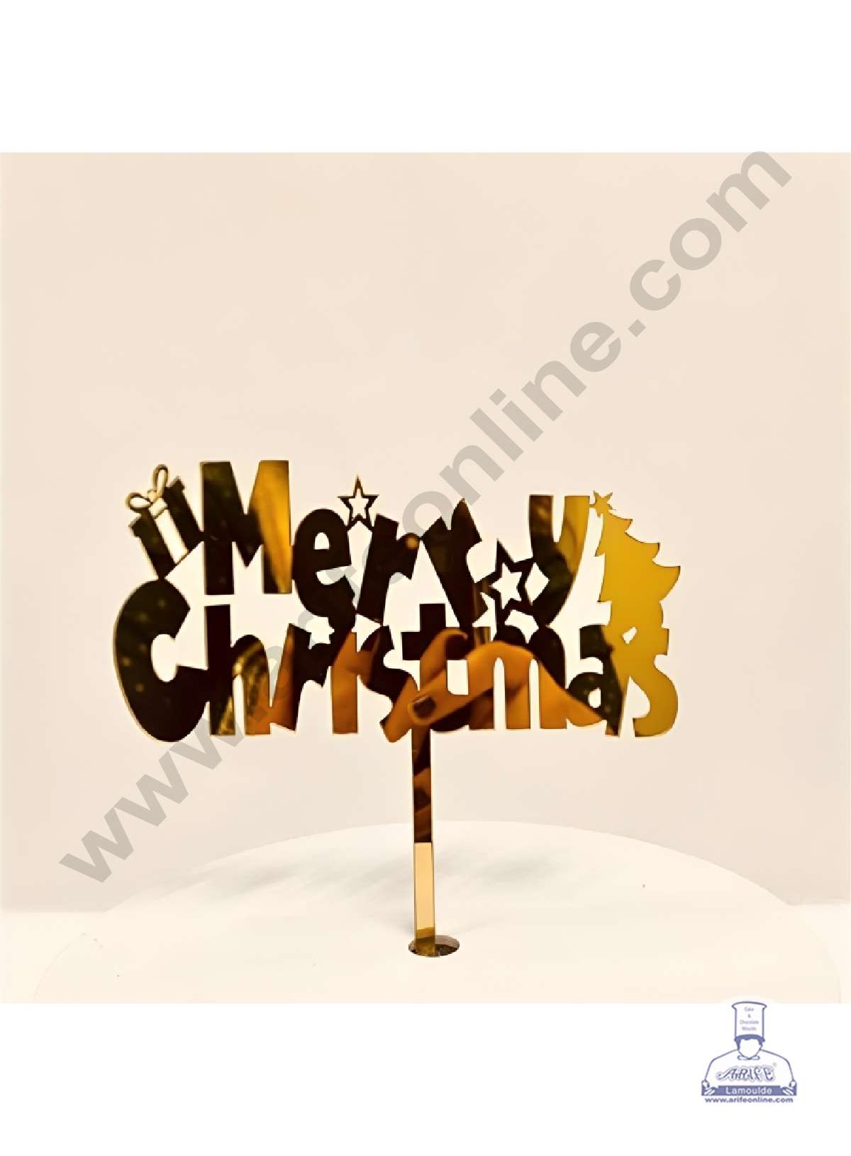 CAKE DECOR™ 5 inch Acrylic Merry Christmas with Tree, Gift & Stars Cutout Cake Topper Cake Decoration Dessert Decoration (SBMT-6003)
