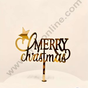 CAKE DECOR™ 5 inch Acrylic Merry Christmas with Star Cutout Cake Topper Cake Decoration Dessert Decoration (SBMT-6004)