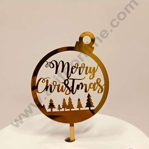 CAKE DECOR™ 5 inch Acrylic Merry Christmas with Trees in Ornament Ball Cutout Frame Cake Topper Cake Decoration (SBMT-6009)