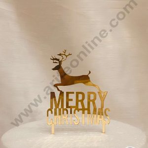 CAKE DECOR™ 5 inch Acrylic Simple Merry Christmas with Reindeer Cutout Cake Topper Cake Decoration (SBMT-6011)