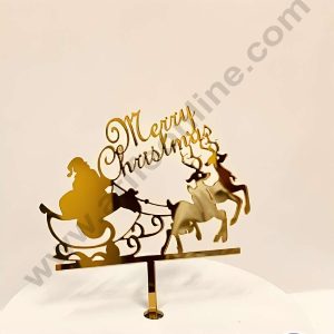 CAKE DECOR™ 5 inch Acrylic Merry Christmas with Santa Claus & Reindeers Cutout Cake Topper Cake Decoration (SBMT-6012)