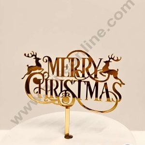 CAKE DECOR™ 5 inch Acrylic Classic Merry Christmas with Reindeers Cutout Cake Topper Cake Decoration (SBMT-6013)