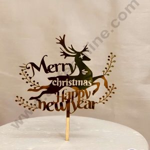 CAKE DECORβ’ 5 inch Acrylic Merry Christmas with Happy New Year & Reindeer Cutout Cake Topper Cake Decoration (SBMT-6015)