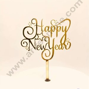 CAKE DECORβ’ 5 inch Acrylic Happy New Year with Stars Cutout Cake Topper Cake Decoration (SBMT-6017)