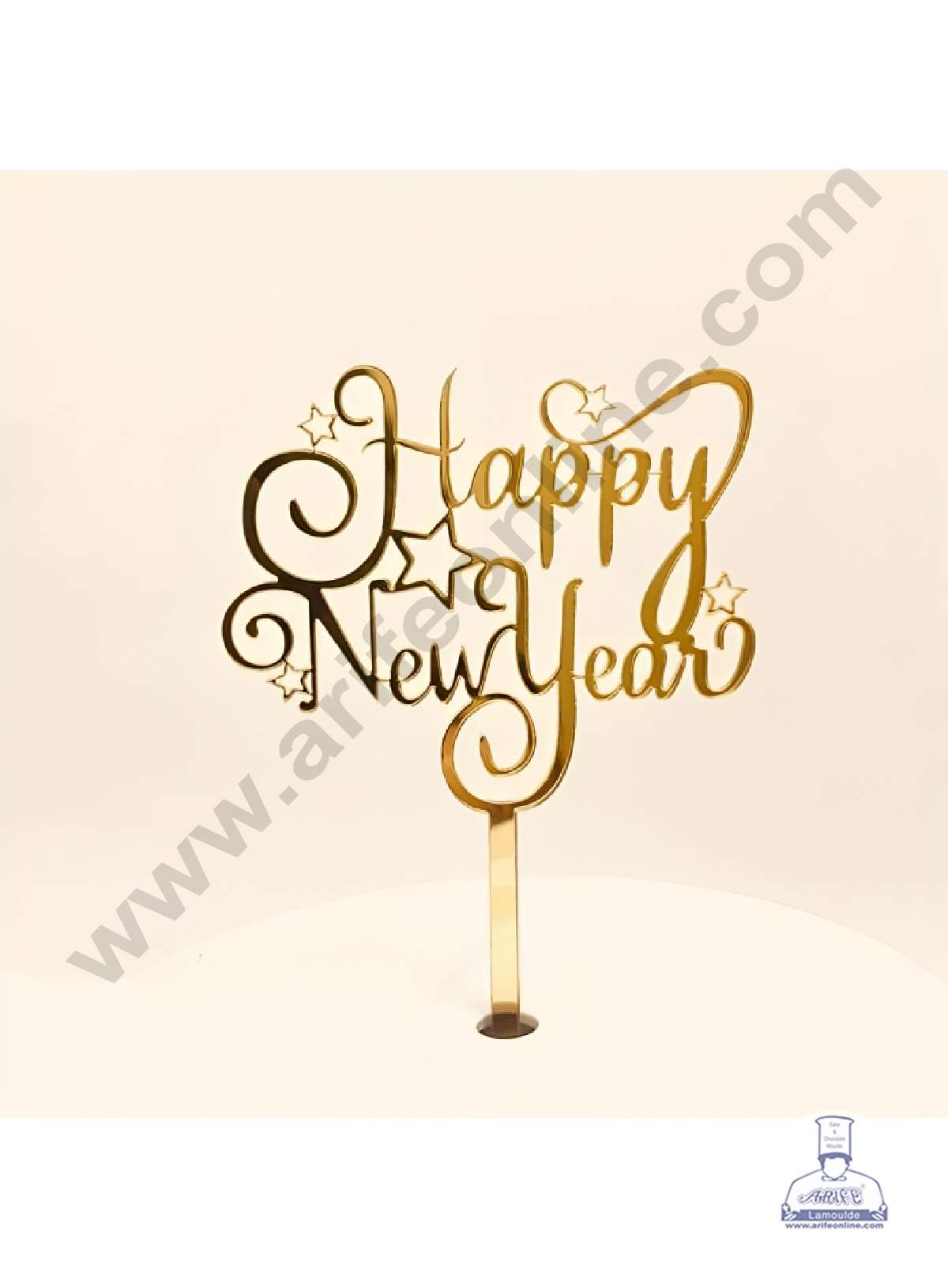 CAKE DECOR™ 5 inch Acrylic Happy New Year with Stars Cutout Cake Topper Cake Decoration (SBMT-6017)