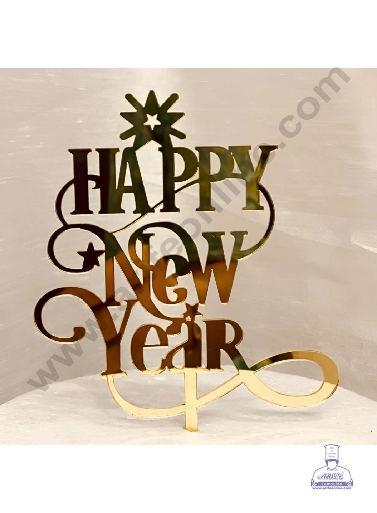 CAKE DECORβ’ 5 inch Acrylic Bold Happy New Year with Stars Cutout Cake Topper Cake Decoration (SBMT-6019)